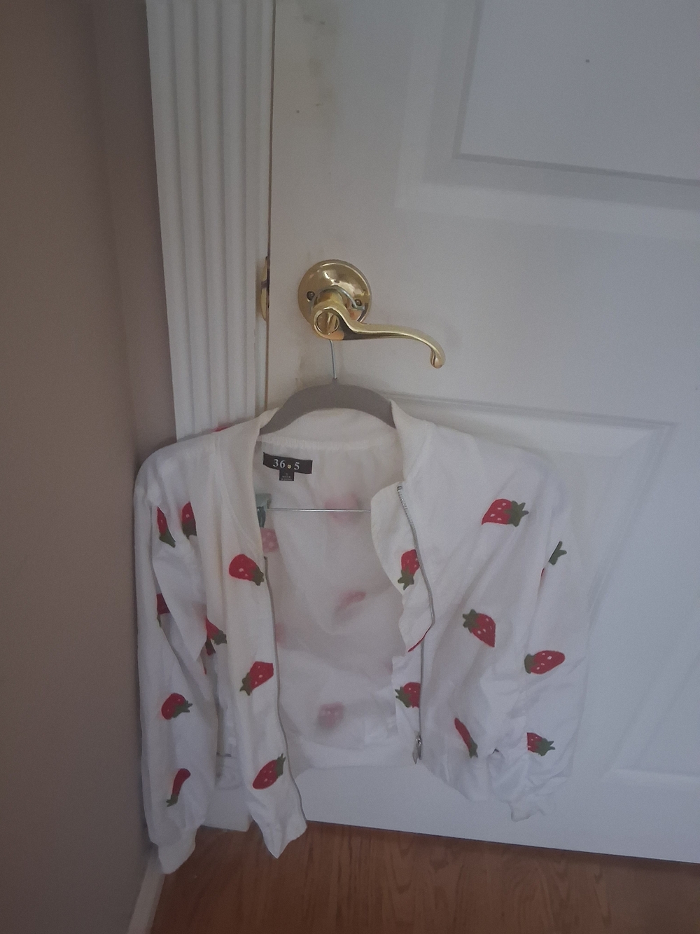 Womens White Strawberry Print Bomber Jacket
